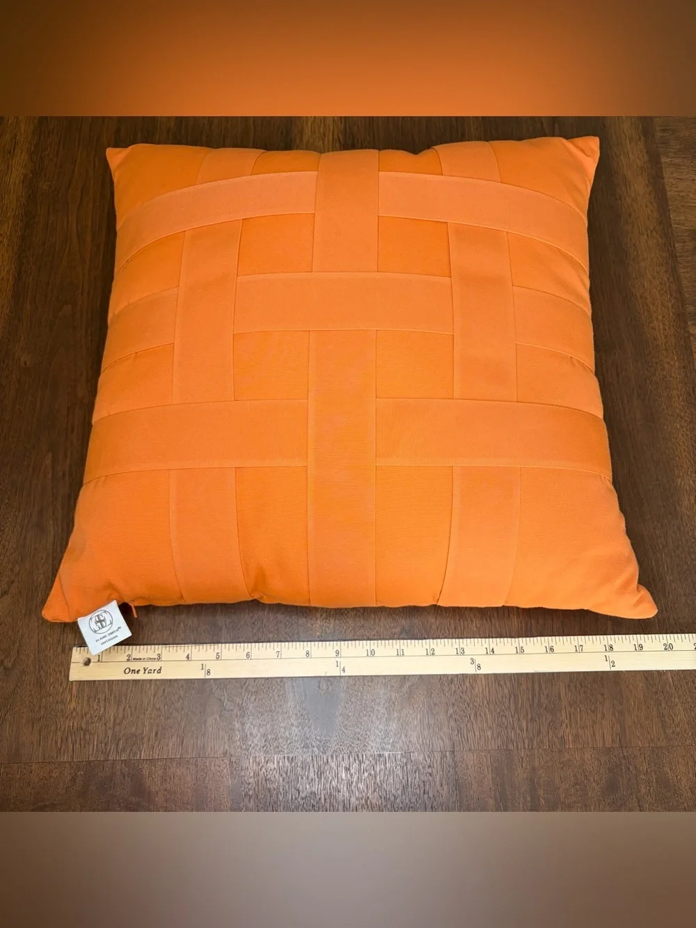Elaine Smith Basketweave Sunbrella Outdoor Luxury Pillow Tuscan Orange 20 x 20